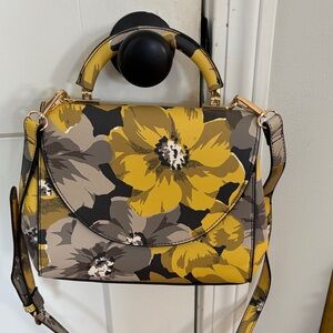 Who What Wear Yellow and Gray Floral Satchel